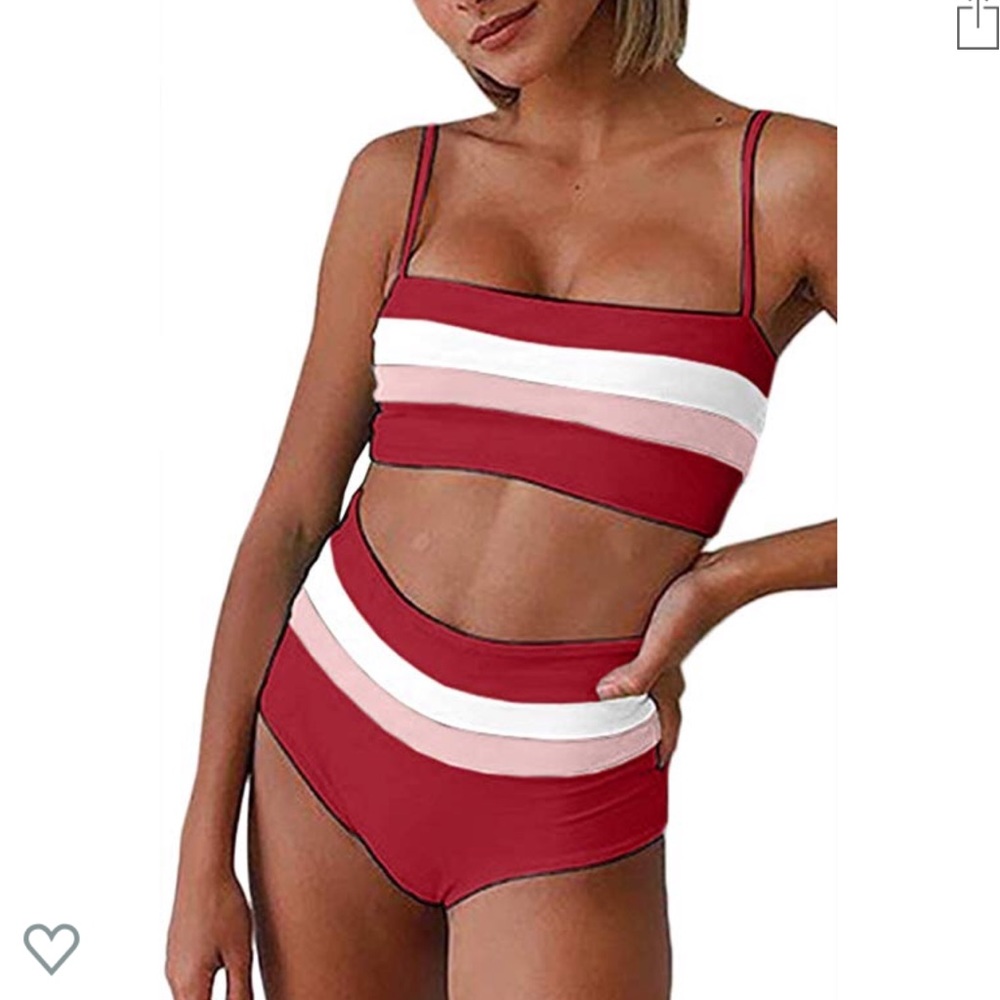 Striped bandeau bikini set